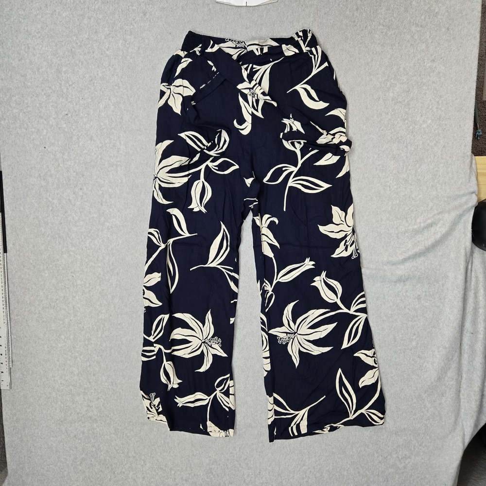 Angie Women Pants S Navy Floral Wide Leg Boho Cottagecore Garden Party 27" NWT